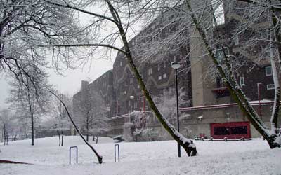 Barrier Block in the snow, Brixton, London
