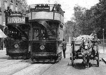 Horse-drawn tram passing St Marks Church c1870