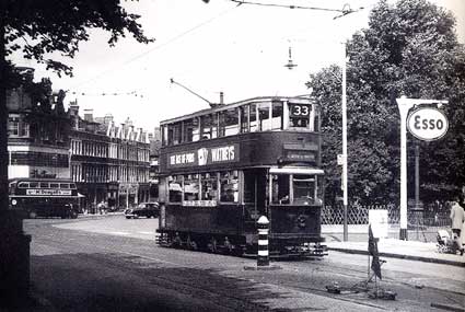 Tram, Junction of Effra Road and Brixton Hill, Brixton, London SW2 1952