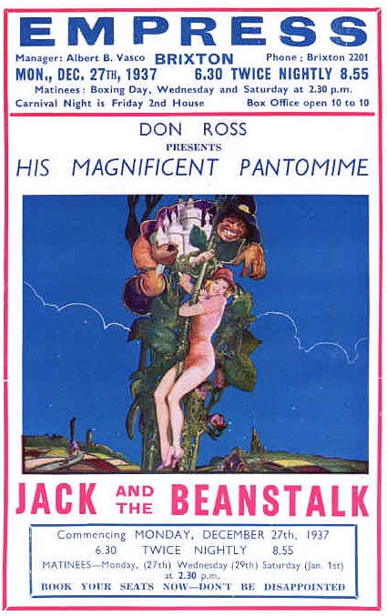 Programme cover of Jack and the Beanstalk, playing at the Empress Brixton 1937