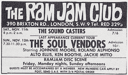 November 1967 handbill, Brixton RamJam Club, 390 Brixton Road, Brixton London SW9