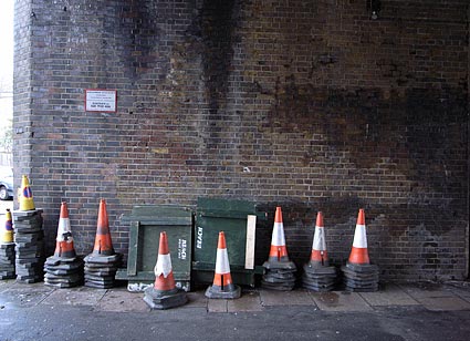 Traffic cones, Barrington Road. Brixton photos, snapshots on the streets of Brixton, Lambeth, London SW9 and SW2