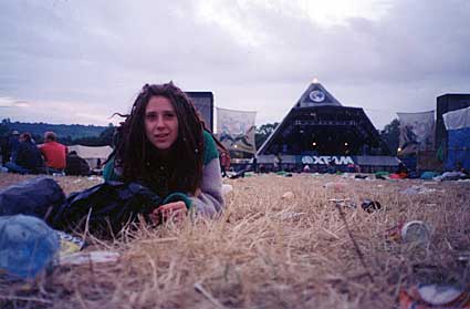 Early morning in front of Pyramid Stage, Glastonbury 1993