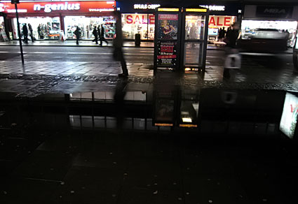 Big puddle on Tottenham Court Road, A rainy day in central London, January, 2007