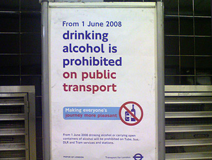 London Mayor Boris Johnson bans alcohol on London Transport tubes and buses, Sunday 1st June, 2008