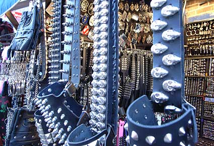 Skull-studded belts, photos of Camden town and Chalk Farm, north London, England