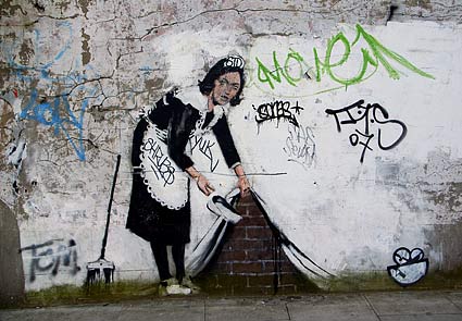 Banksy graffiti, Chalk Farm, photos of Camden town and Chalk Farm, north London, England