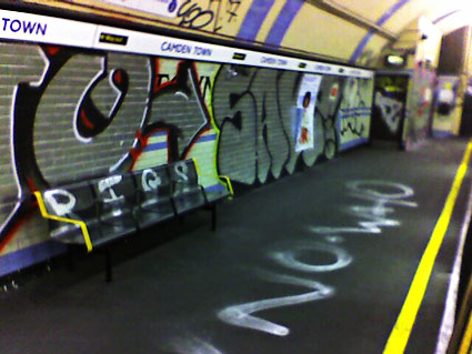 Graffiti at Camden Town tube station, London underground northern line, London photos, December 2006