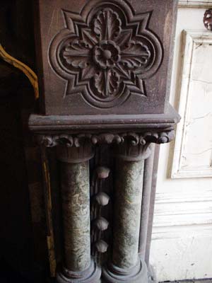 Detail from a cast iron fireplace, Midland Grand Hotel, St Pancras Chamber London UK
