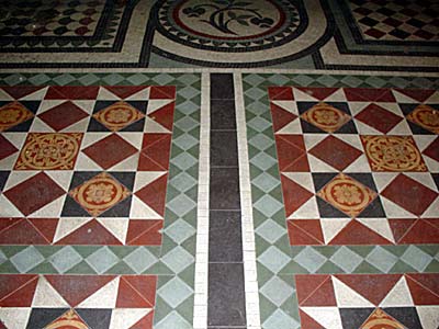 Entrance hall ceramic tiles, southern end of the west wing, Midland Grand, St Pancras, Euston Road, London UK