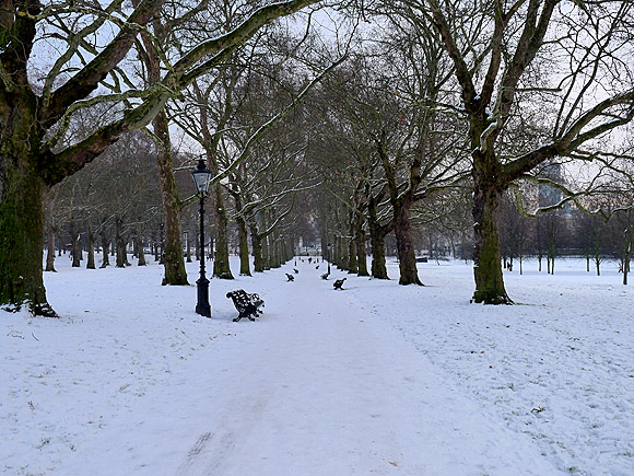 Photos of Green Park and Hyde Park and the Winter Wonderland, central London, covered in snow, 20th December 2010