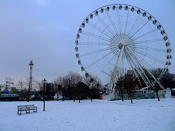 Photos of Green Park and Hyde Park and the Winter Wonderland, central London, covered in snow, 20th December 2010