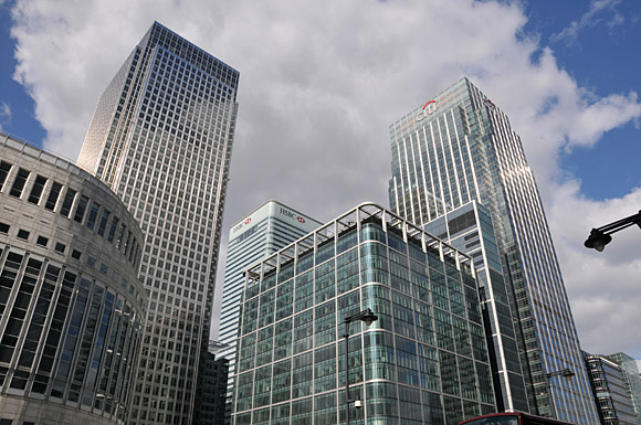 Photos of Canary Wharf, architecture and tube station, London, August 2010