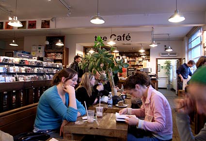 Coffee at Ray's Jazz cafe, inside Foyles on Charing Cross Road., London, January, 2007