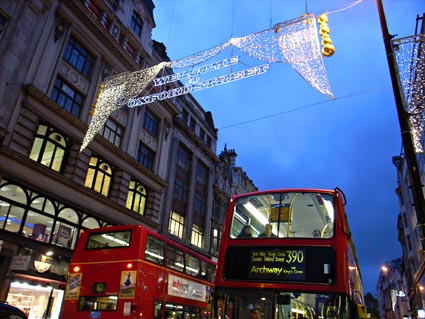 Early Christmas lights spell out 'Welcome to Oxford Street', London