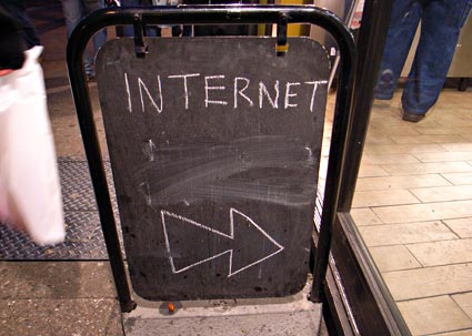 Internet's over there, Charing Cross Road, Soho, London