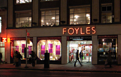 Walking past Foyles Bookstore, Charing Cross Road, London