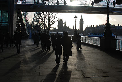 Under Hungerford Bridge, with the Houses Of Parliament in the background
