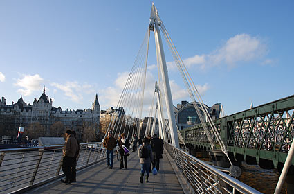 Crossing the Hungerford Bridge, London, January, 2007