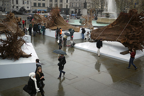 The Ghost Forest art installation, Trafalgar Square, central London, November, 2009