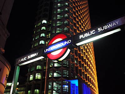 Tube station and Centre Point tower, taken from the Oxford Street/Tottenham Court Road junction, W1