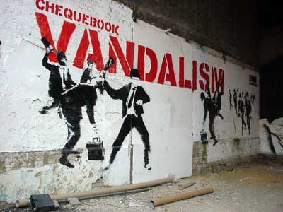 Chequebook Vandalism Graffiti by Banksy, London Bridge