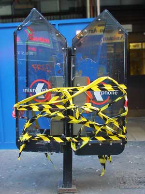 Telephone box bondage, Soho, London: October 2002