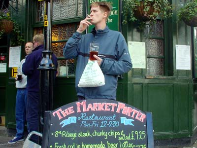 Beer and tabs, Borough market, London: October 2002