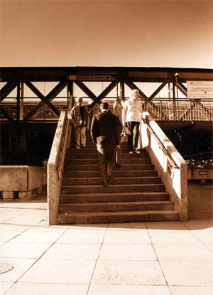 Pedestrian access to Hungerford footbridge over the River Thames, London, 1995