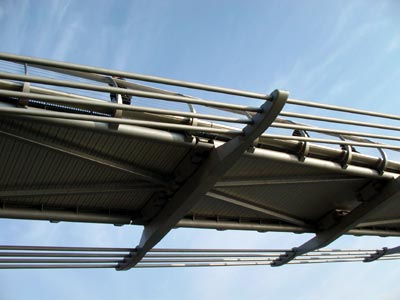 The bridge cables dip below the deck at midspan enabling unimpeded views of London, Millennium Bridge, London