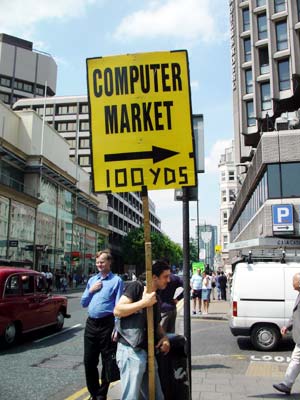 Computer market billboard, Tottenham Court Road, London, June 2003
