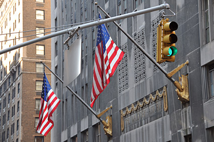 American flags, stars and stripes on the streets of New York - photographs and feature