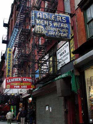 Shop signs and fire escapes, Orchard  Street, Manhattan, New York