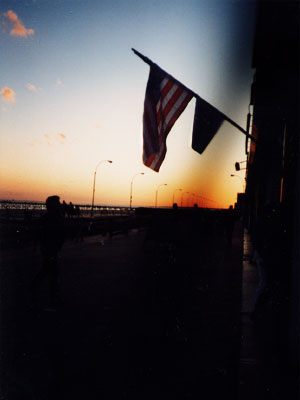 American flag on the Boardwalk, Coney Island, New York, NYC, USA, 1986