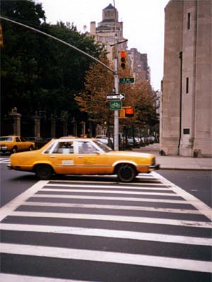 NYC Yellow Cab, 5th Avenue Bus, Manhattan, New York, NYC, USA, 1986