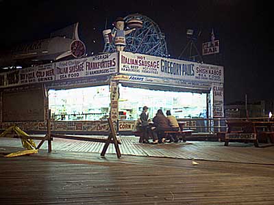 Coney Island cafe at night, Manhattan, New York, NYC, USA, 1986
