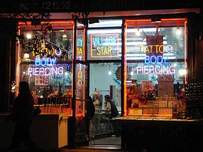 Village Star tattoos and piercings, 182 Bleecker St, Greenwich Village, Manhattan, New York, NYC, USA