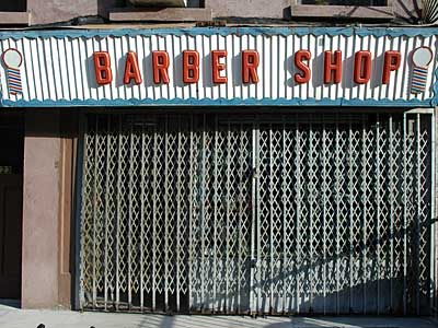Barber Shop frontage, Brooklyn, New York, USA