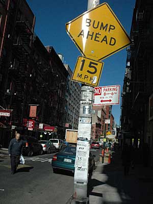 Bump ahead, Mulberry Street, Little Italy, Manhattan, New York City, NYC, USA