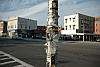 Lamp post stickers, Williamsburg, Brooklyn, New York, USA