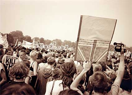 Criminal Justice Bill protests, Hyde Park, Trafalgar Square, London July 24th and October 9th 1994