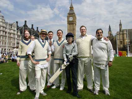 The cricket team, Mayday 2004, Parliament Square, London