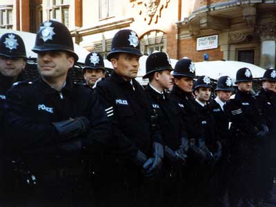 Police on Millbank, Reclaim The Streets, London 12th April 1997