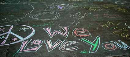 'We Love You', chalked graffti in Trafalgar Square