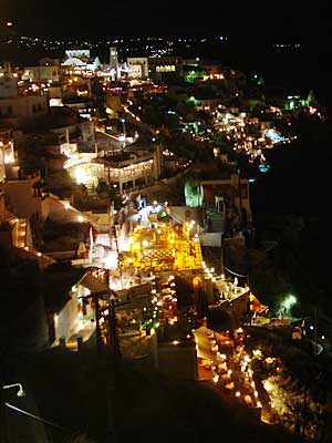 Fira at night, Santorini, Greece, , September 2004