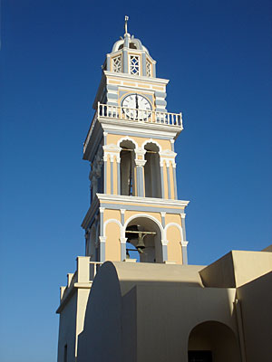 Clock Tower, St. John the Baptist Catholic Cathedral, Fira, Santorini, Greece, September 2004