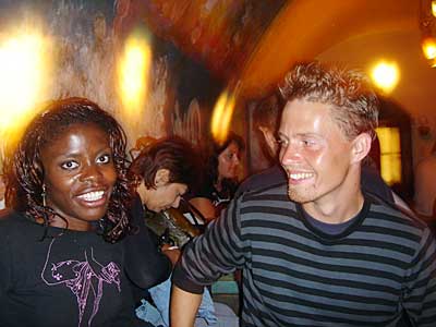 James and Becky, Jazz bar, Fira, Santorini, Greece, September 2004