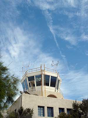 Santorini airport control tower, Greece, September 2004