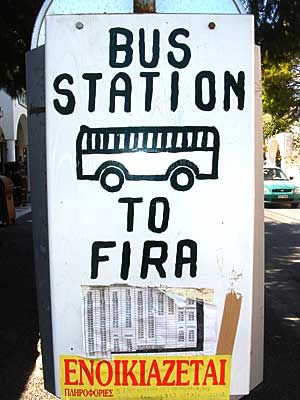 Hand painted bus stop sign, Kamari, Imerovigli, Santorini, Greece, September 2004