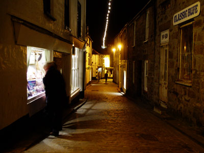 Fore Street at night, St Ives, Cornwall, March 2003
